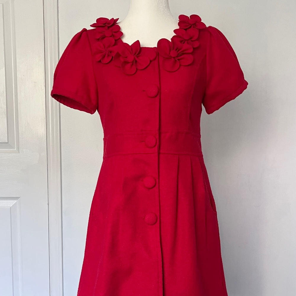 [SOLD] Wool button-up dress with flower appliqués
